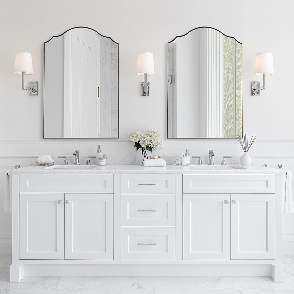 Contemporary Scalloped Arched Curved Mirror Bathroom Wall Mirror | Stainless Steel Frame