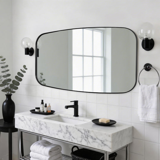 Modern  Oval Oblong Bathroom Vanity Mirror | Stainless Steel Frame