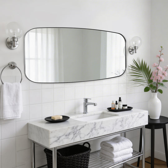 Modern  Oval Oblong Bathroom Vanity Mirror | Stainless Steel Frame