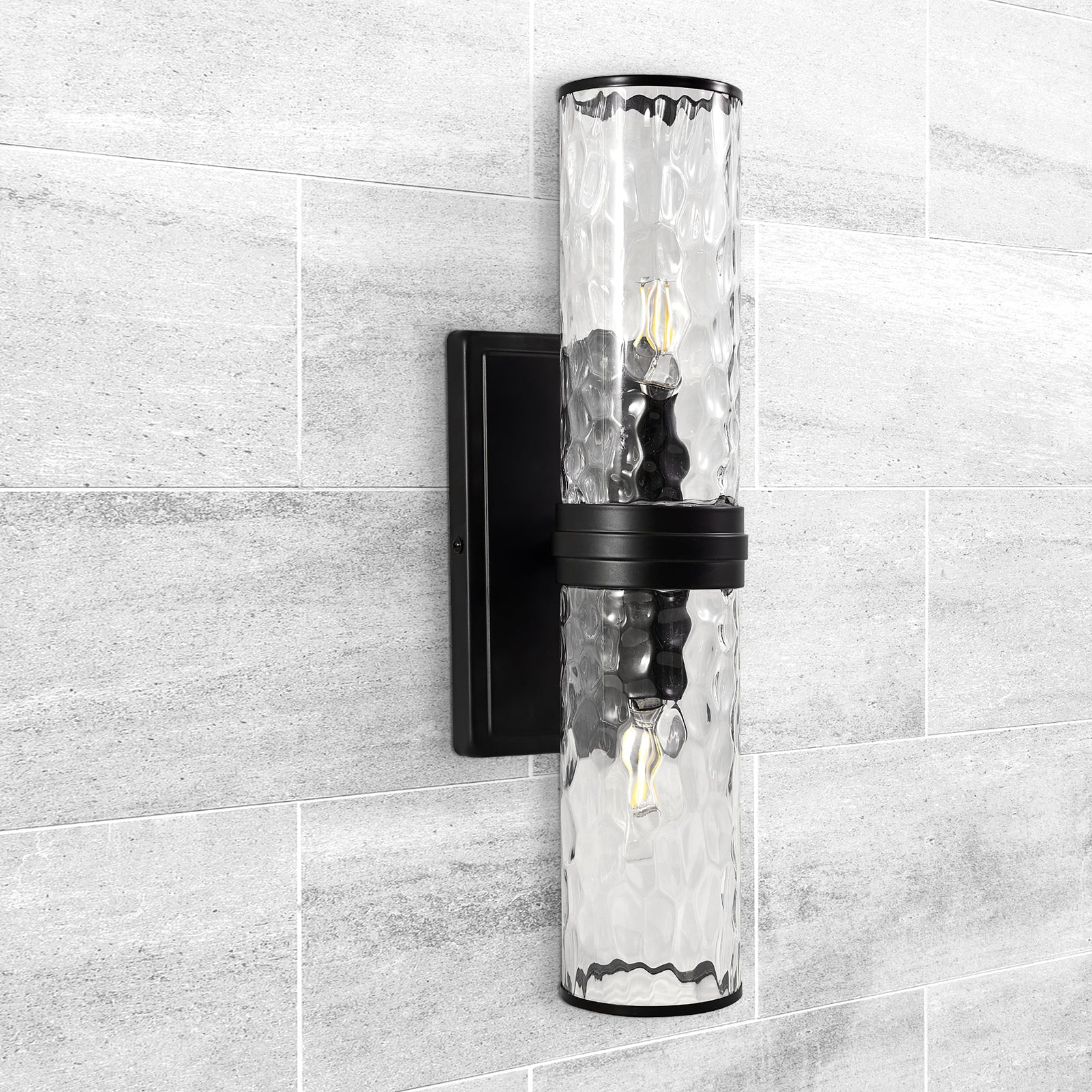 MOON MIRROR Modern Double-Cylinder Hammer Glass Shade Wall Sconce Bathroom Light Fixture