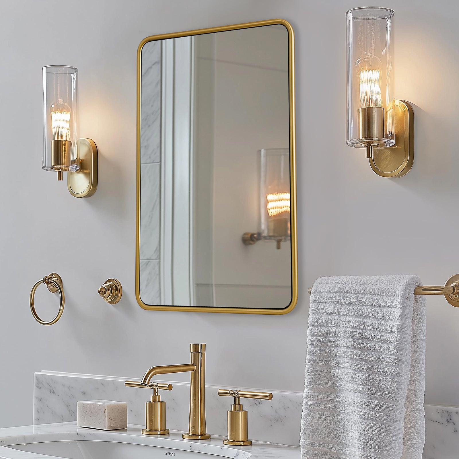 Contemporary Rounded Rectangular Bathroom Mirrors| O-Shaped Tube Stainless Steel Frame