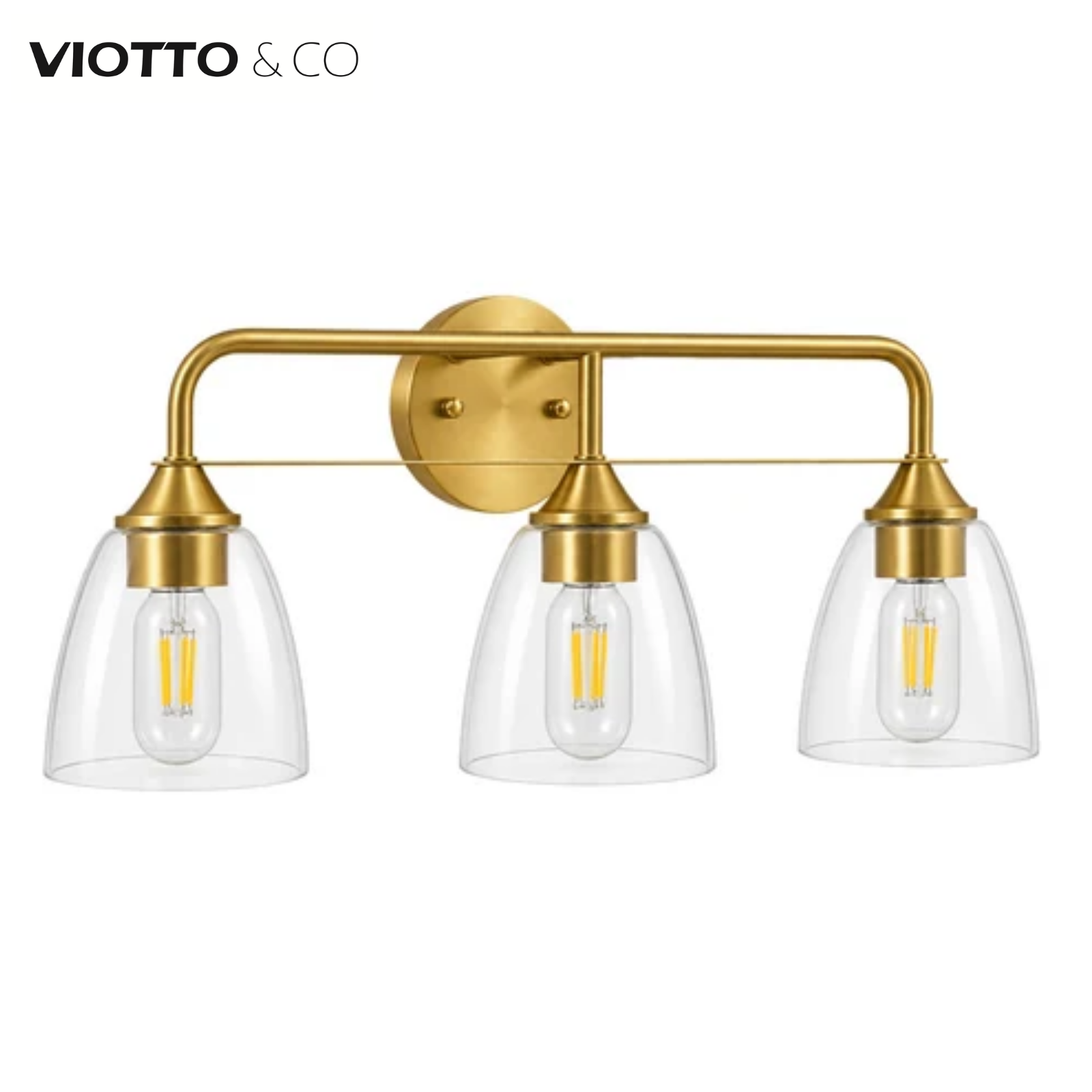 Clear Bell Glass Wall Light Dual-Rail Frame Bathroom Vanity Light