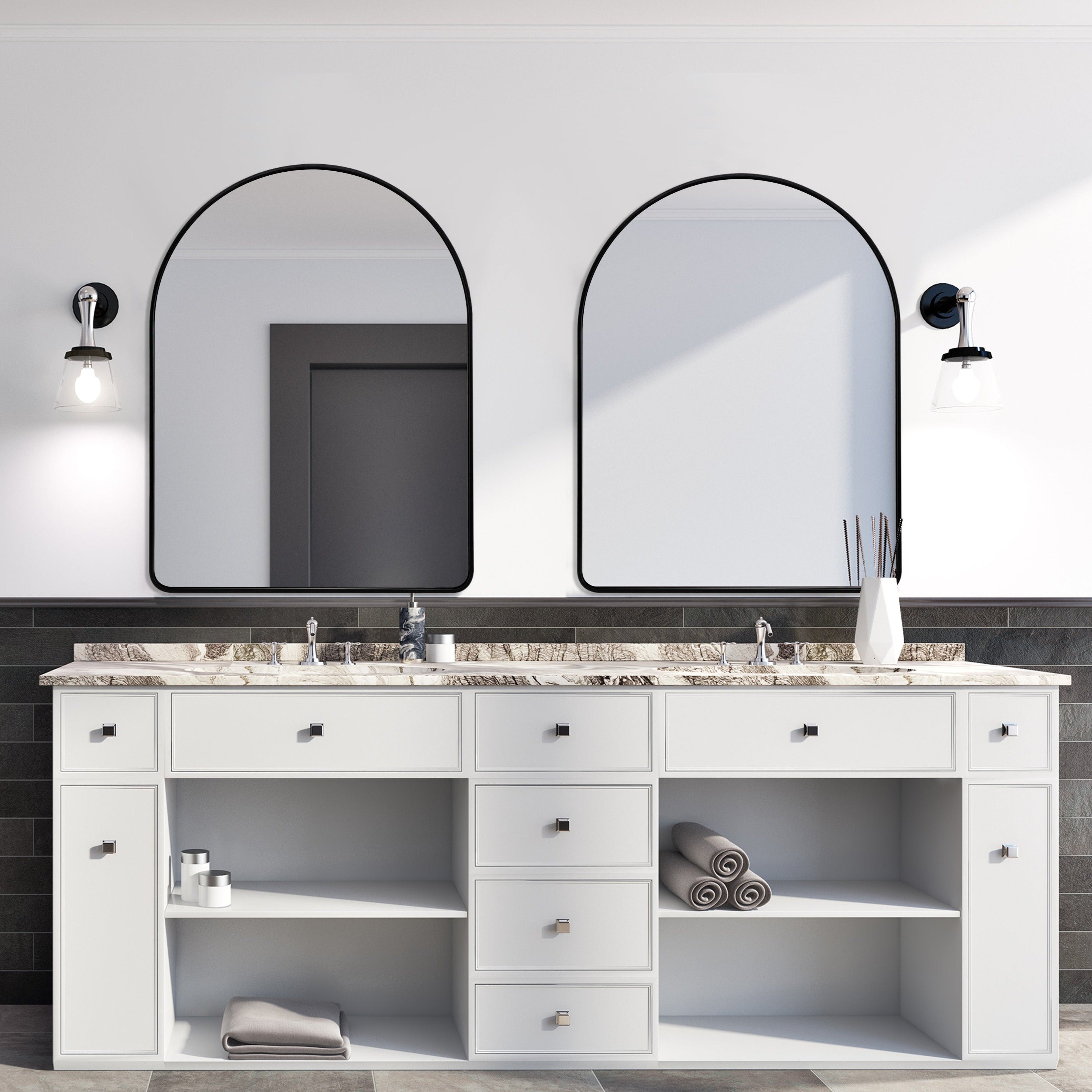 Bold Metal Framed Arched Wall Mirrors for Bathroom/ Living Room/Entry