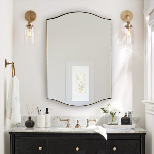 Dual Curve Arch Rectangular Scalloped  Bathroom Wall Mirror |Stainless Steel Framed