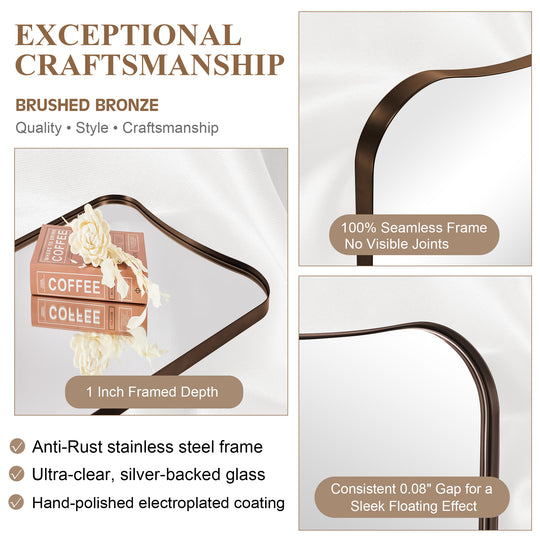 Contemporary Asymmetrical Irregular Wall Mirror for Bathroom  |Stainless Steel Frame