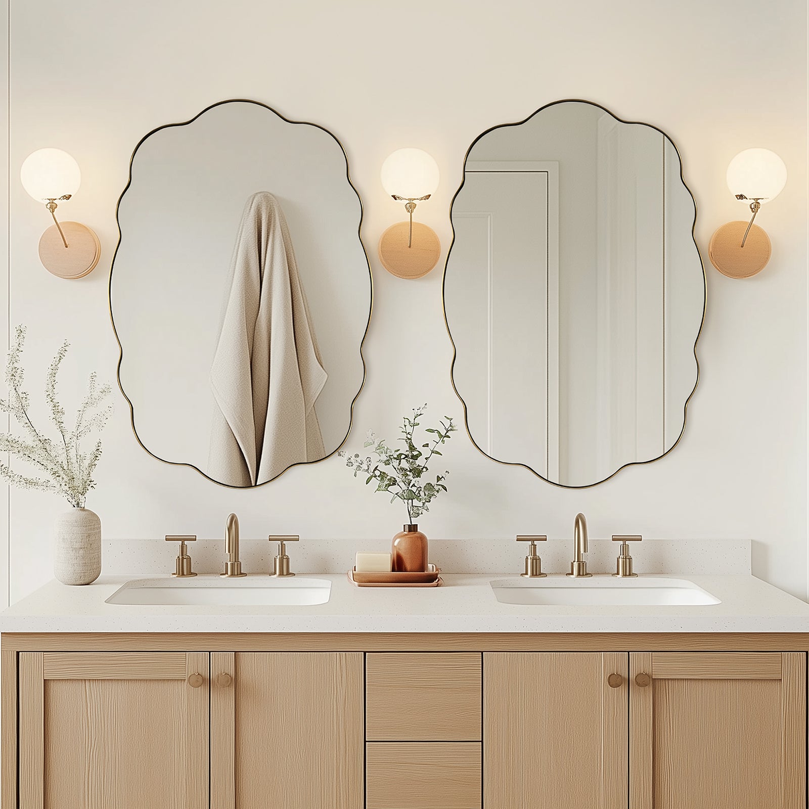 Contemporary Wavy Oval Scalloped Bathroom Vanity Mirror  Irregular Decorative Mirror| Stainless Steel Framed