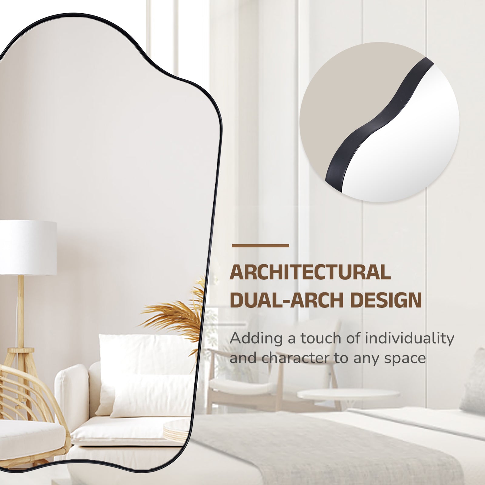 Contemporary Dual Arch Wall Mirror Irregular Scalloped Bathroom Mirror | Stainless Steel Frame