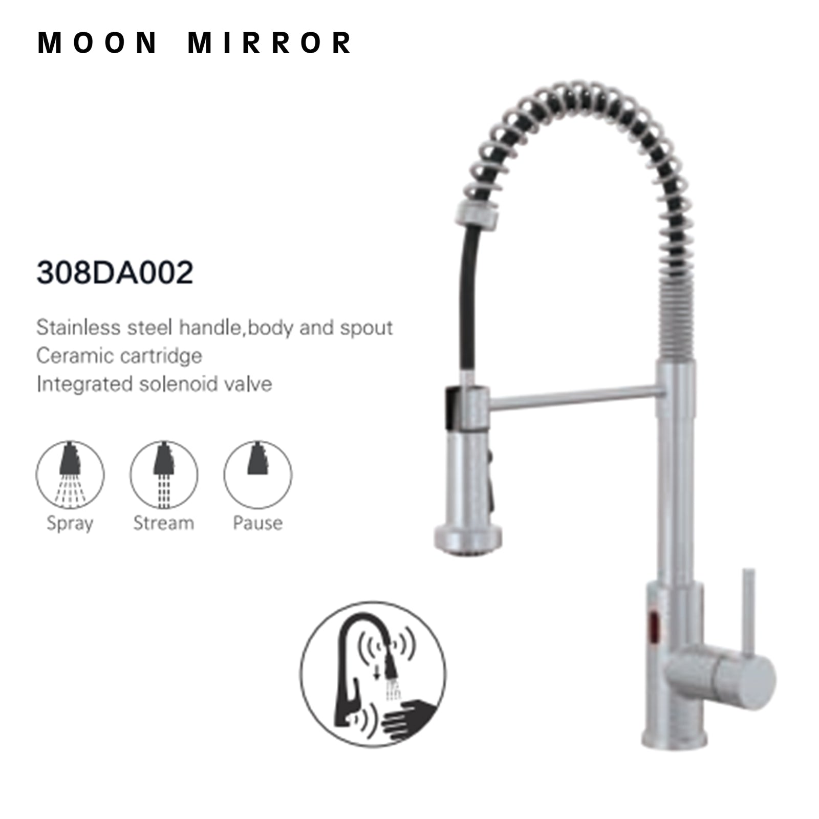 MOON MIRROR Pull-Down Kitchen Faucet Stainless Steel