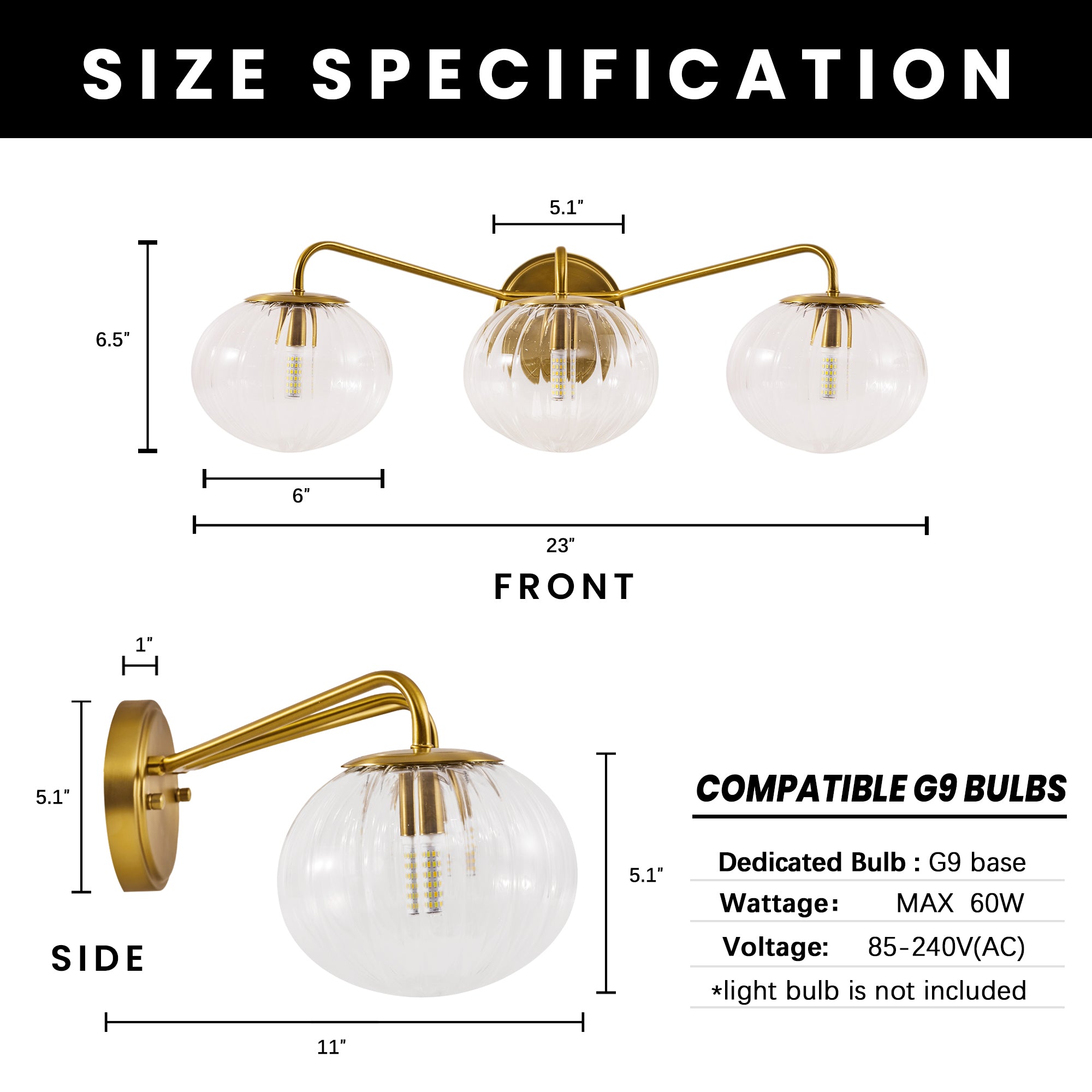 Contemporary Pumpkin Clear Glass Shades Bathroom Wall Sconce