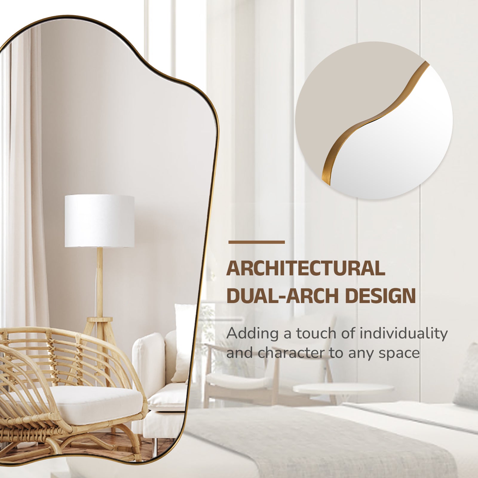 Contemporary Dual Arch Wall Mirror Irregular Scalloped Bathroom Mirror | Stainless Steel Frame