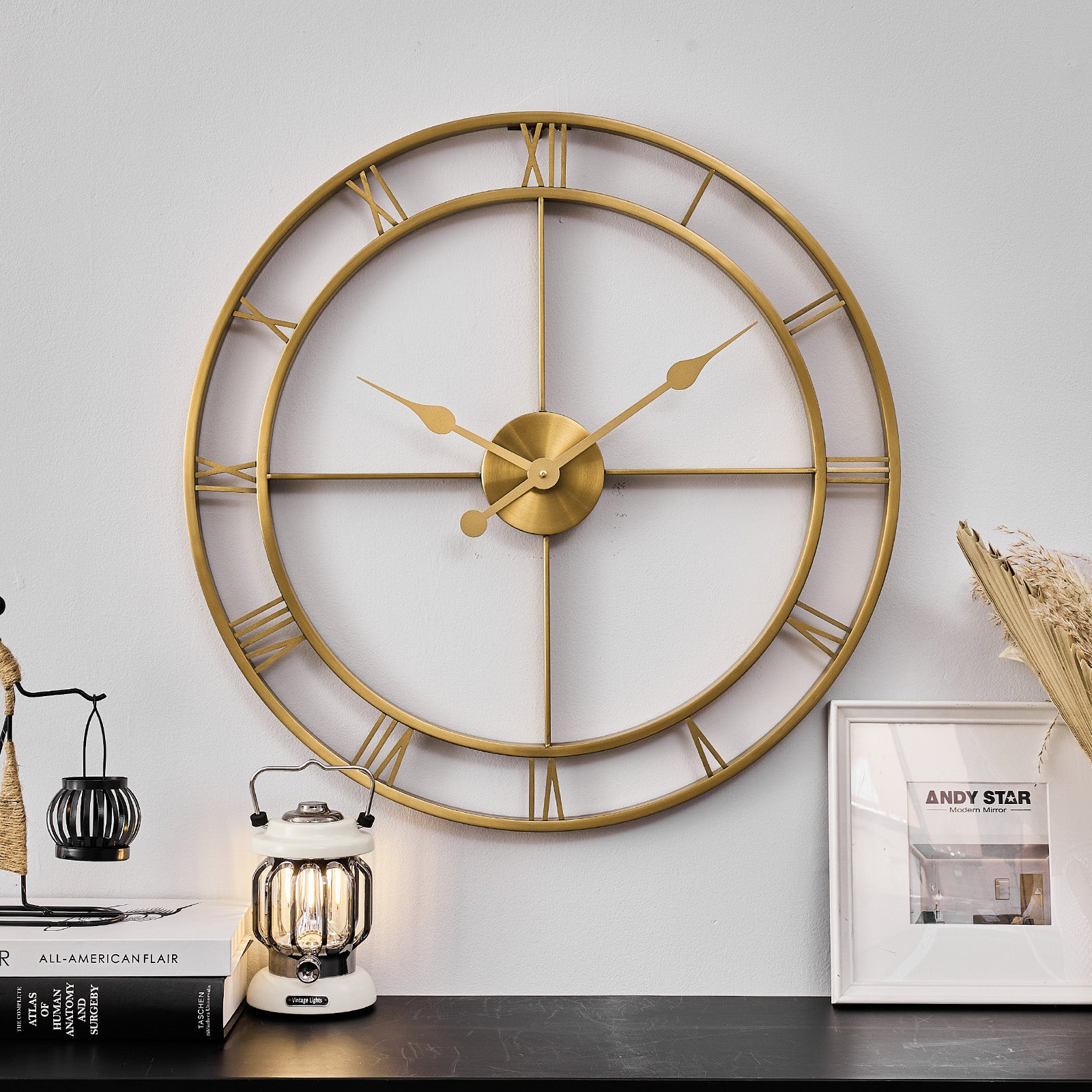 Modern Framhouse Round Roman Numeral Wall Clock For Home & Office, 24 Inch