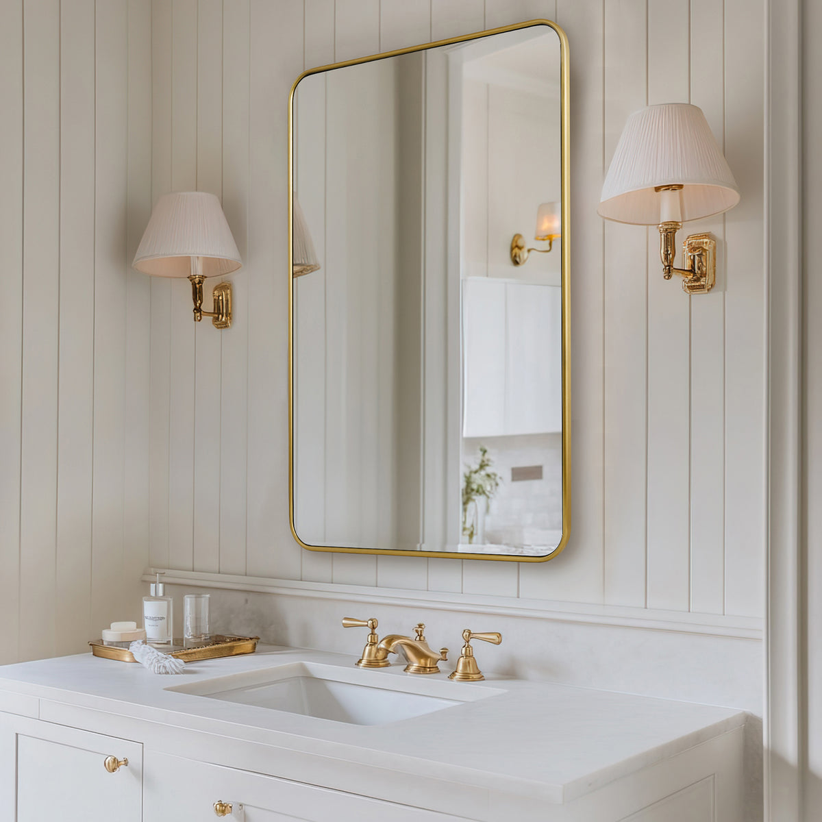 Contemporary Rounded Rectangular Bathroom Mirrors| Stainless Steel Thick Frame