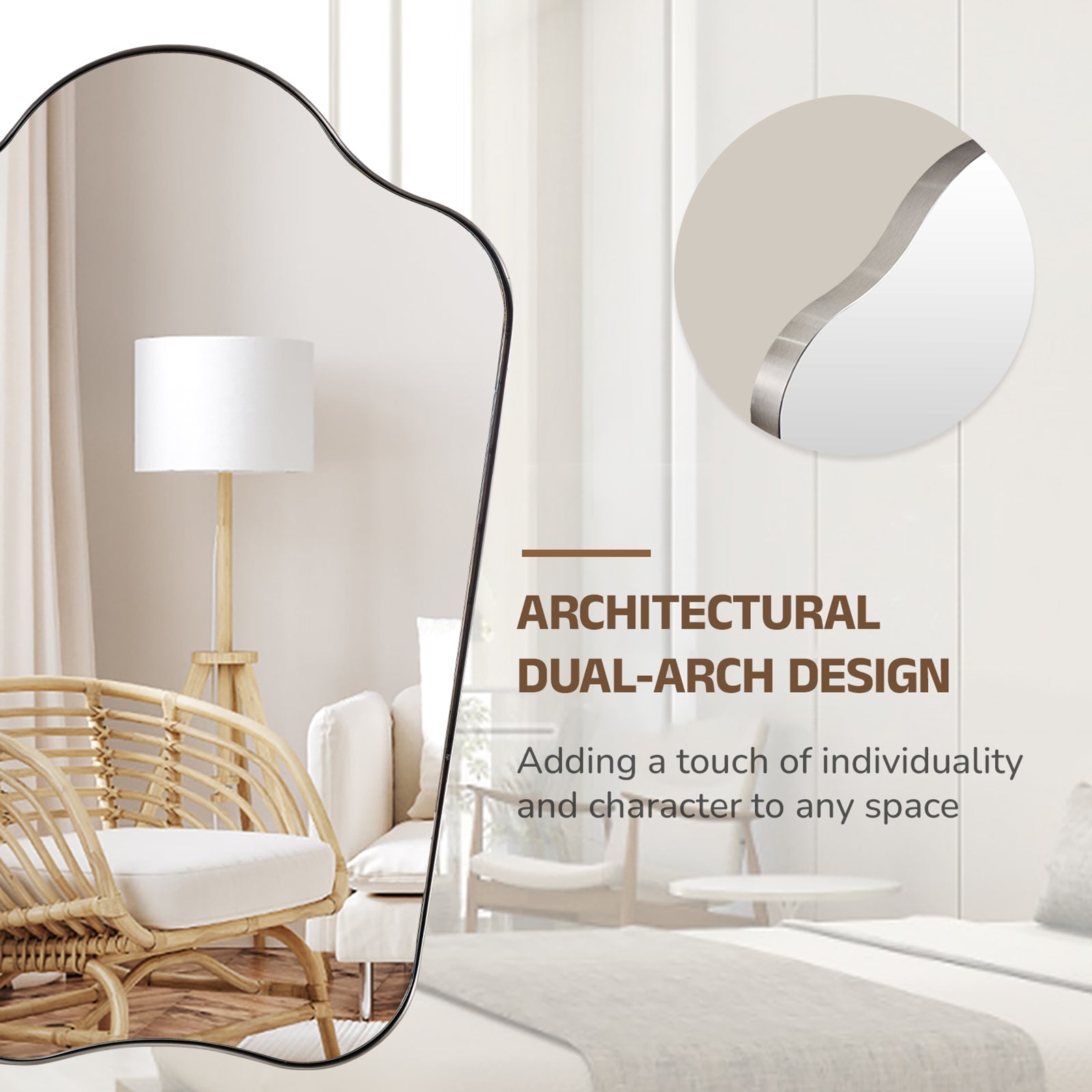 Contemporary Dual Arch Wall Mirror Irregular Scalloped Bathroom Mirror | Stainless Steel Frame