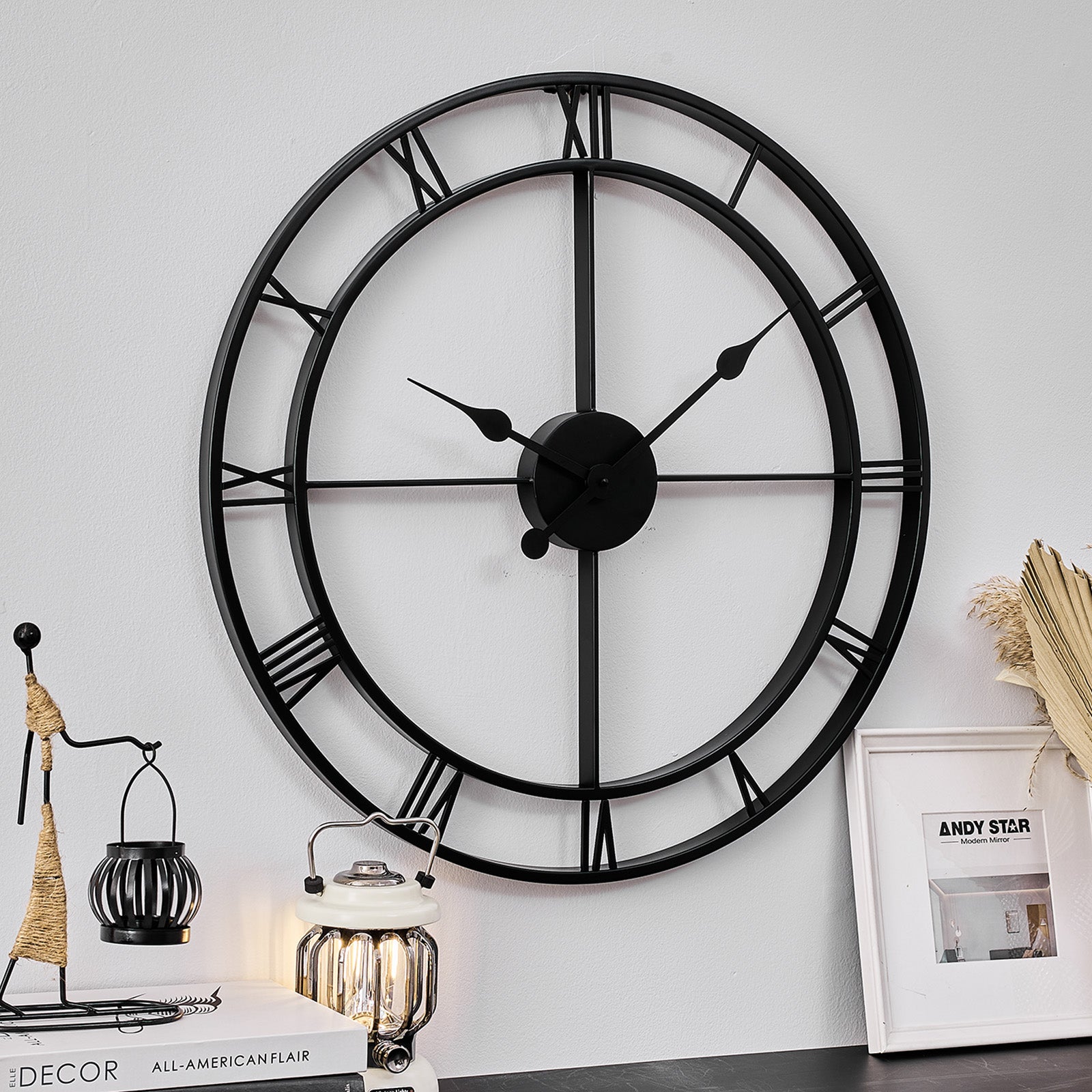 Modern Framhouse Round Roman Numeral Wall Clock For Home & Office, 24 Inch