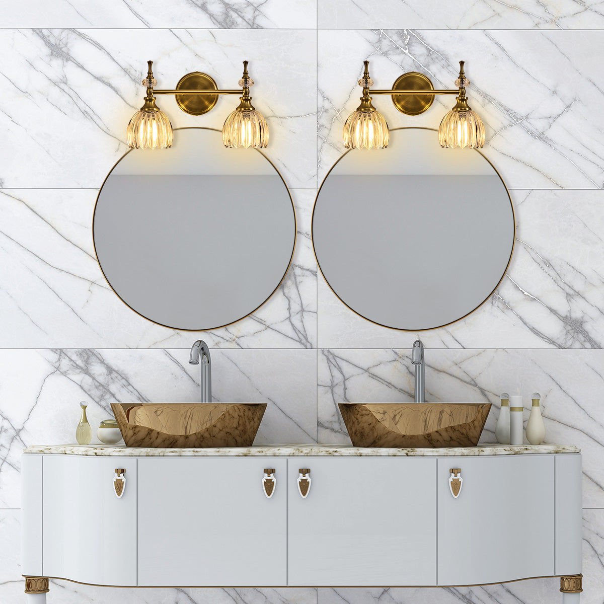 Luxury Gold Wall Sconces Bathroom Vanity Lights with Tulip Glass Shade for Bedroom, Hallway