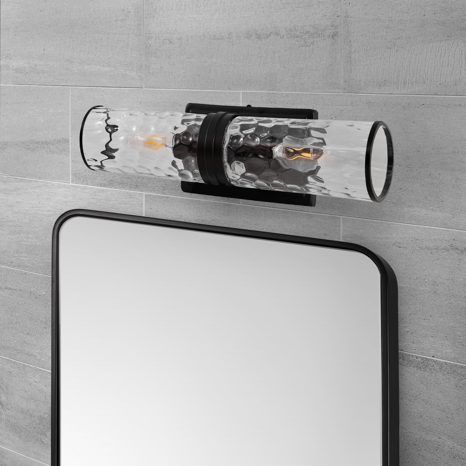 MOON MIRROR Modern Double-Cylinder Hammer Glass Shade Wall Sconce Bathroom Light Fixture