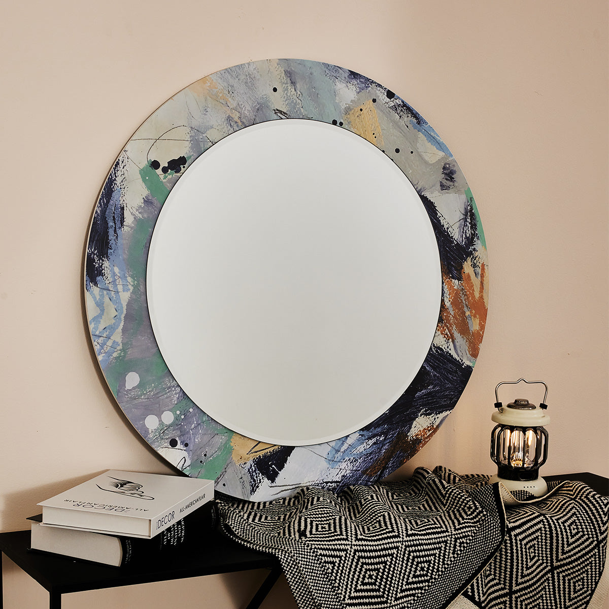 Creative Abstract Painted Mirror Wall Art  Decorative Round Mirror for Living Room