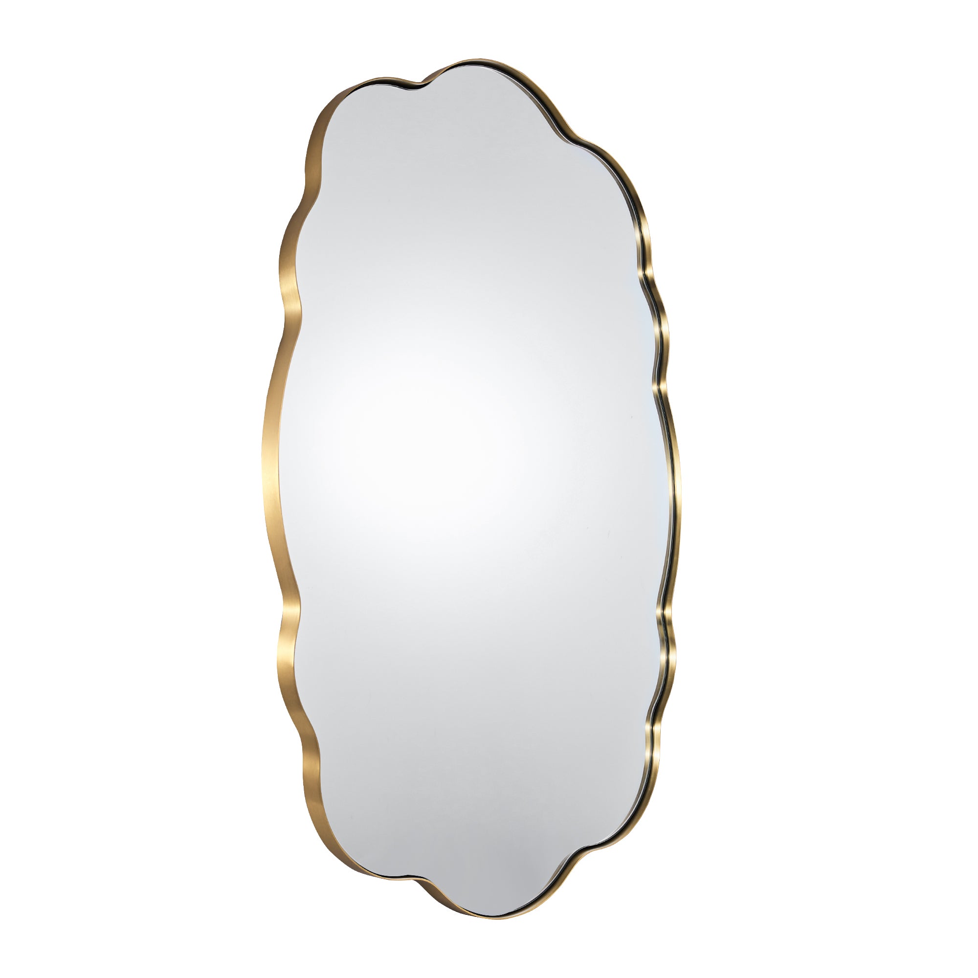 Contemporary Wavy Oval Scalloped Bathroom Vanity Mirror  Irregular Decorative Mirror| Stainless Steel Framed