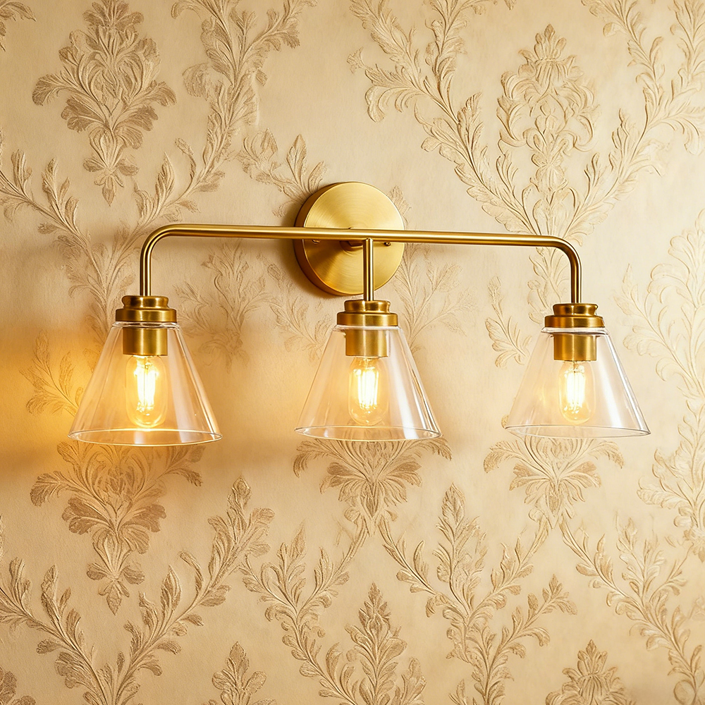 Modern Cone Clear Glass Shade Bathroom Wall Sconces