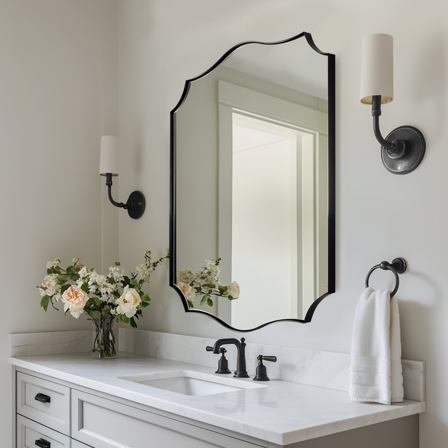 Traditional Scalloped Rectangle Irregular Wall Mirrors | Decorative Metal Frame