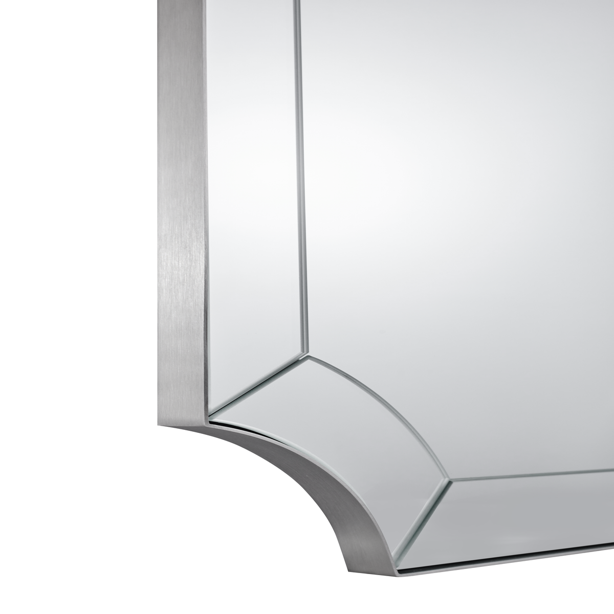 Modern Glass Tiles Edge Cut Corner Scalloped Bathroom Vanity Mirrors | Stainless Steel Frame