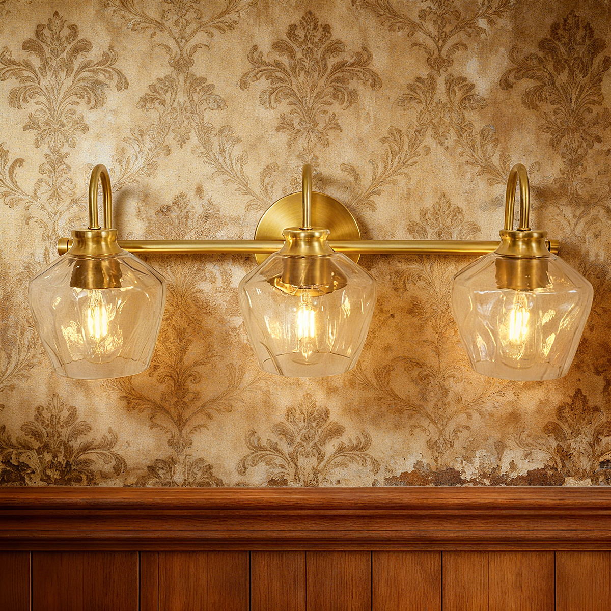 Vintage Gooseneck Hammered Glass Shade Bathroom Vanity Light