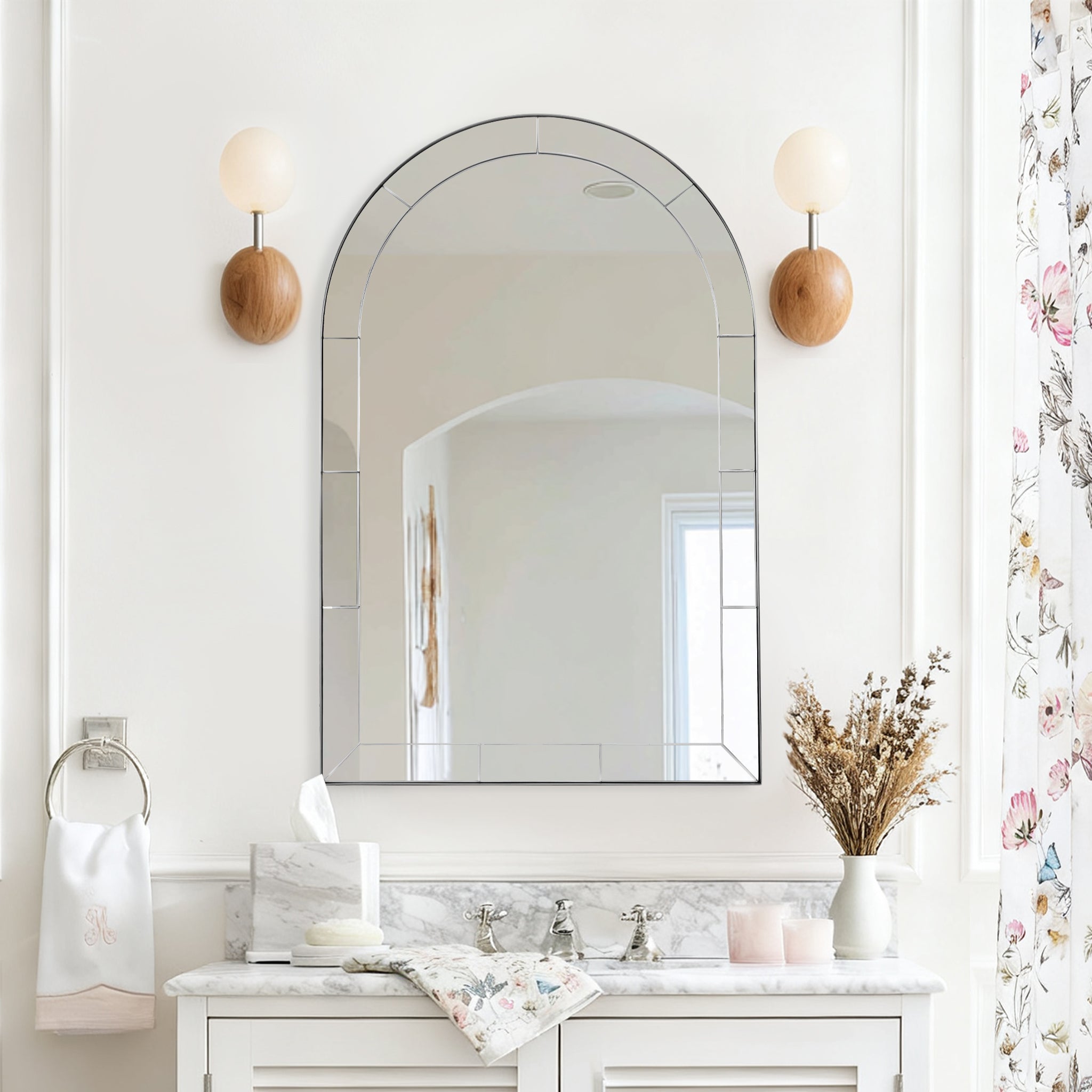 Minuette Glass Tile Edge Arched Mirror Bathroom Vanity Mirror | Stainless Steel Frame