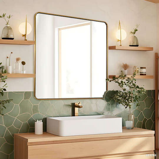 Modern Bold Stainless Steel Framed Rounded Rectangular Bathroom Wall Mirror