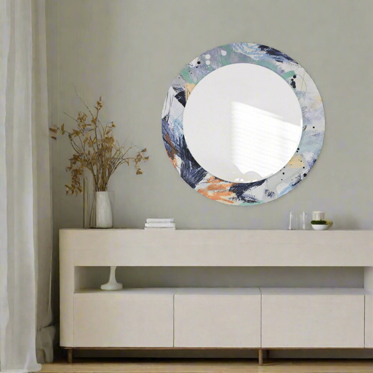 Creative Abstract Painted Mirror Wall Art  Decorative Round Mirror for Living Room