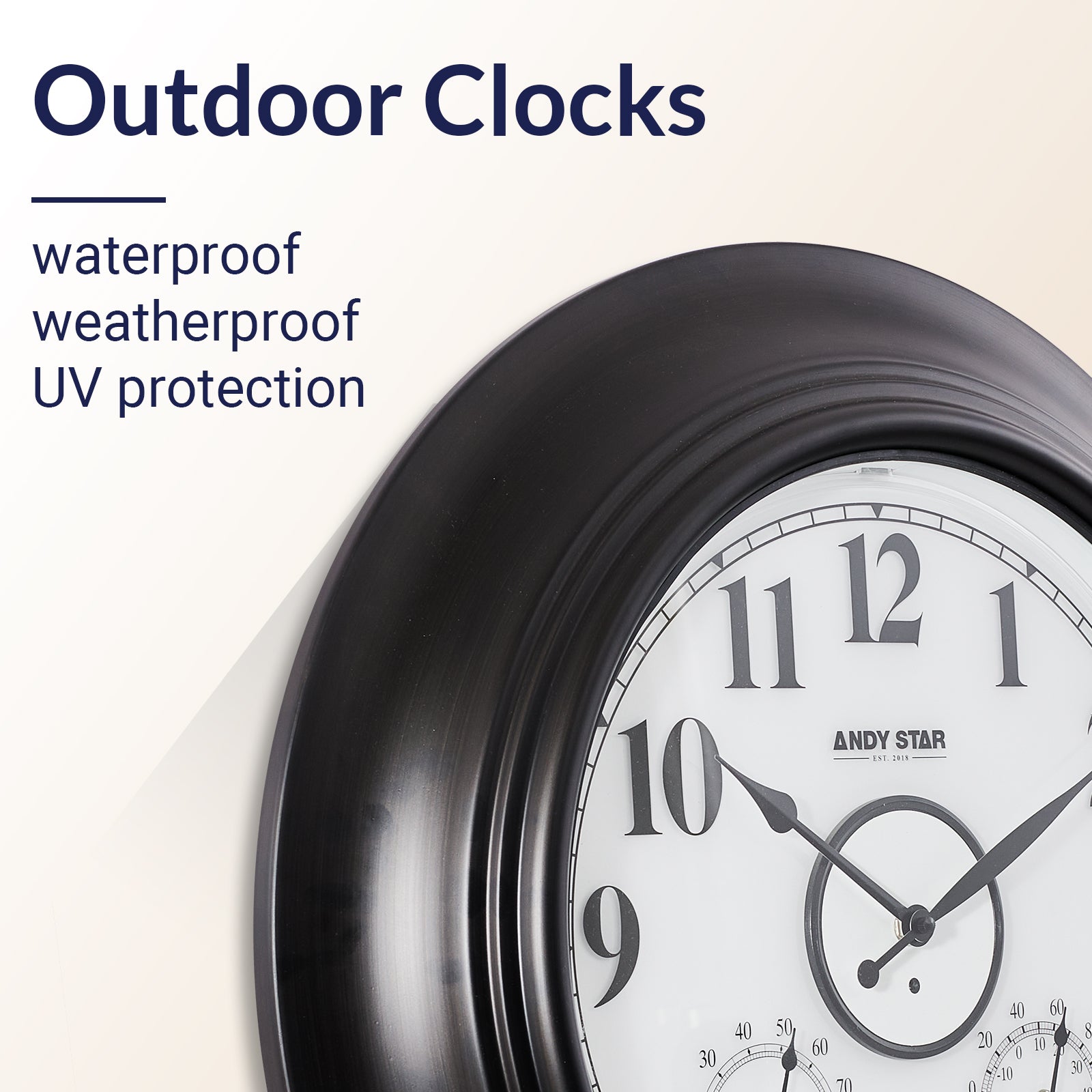 Contemporary Illuminated Outdoor Clock with Thermometer Weatherproof Waterproof | Black, 21 inch