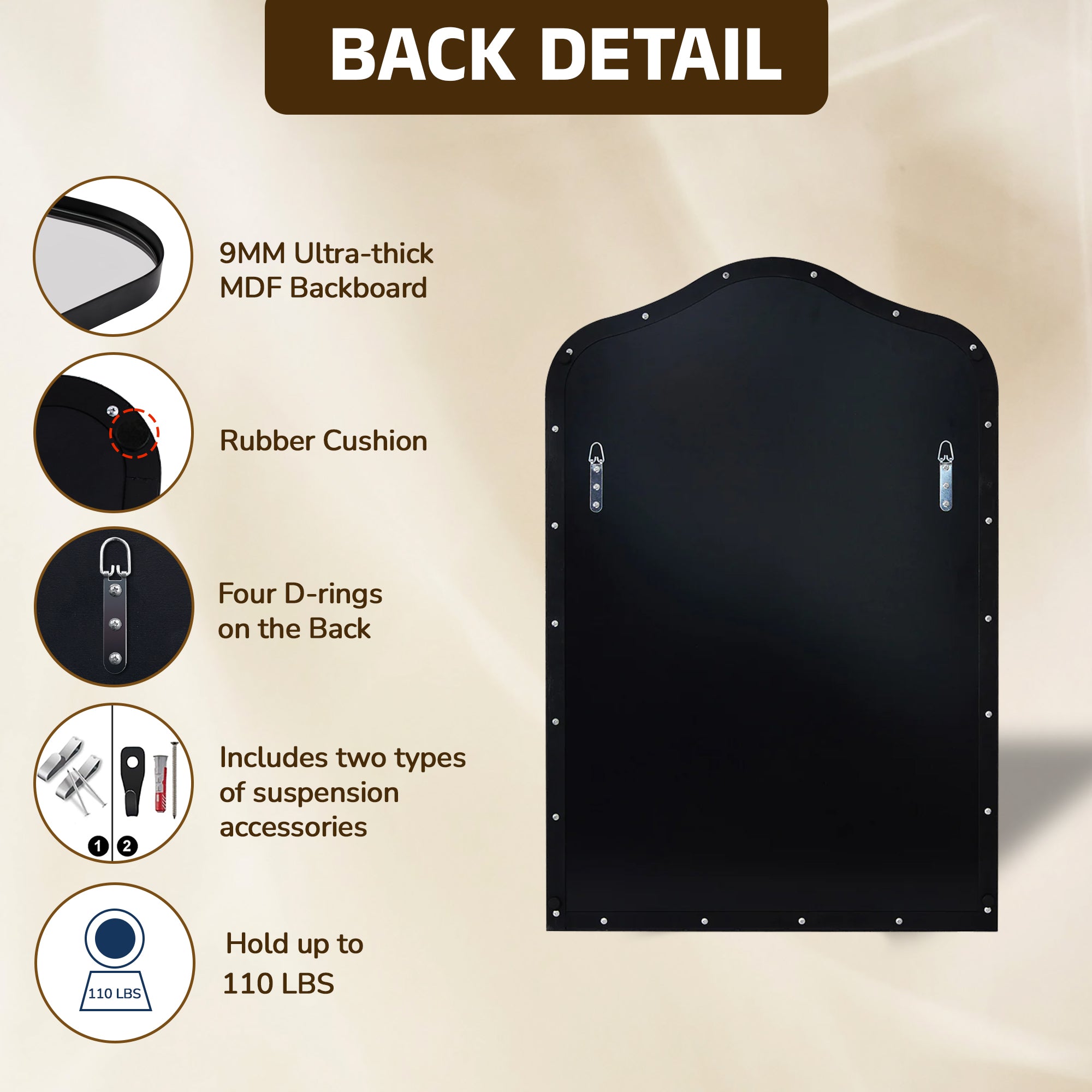 Contemporary Arch Top Curved Arched Bathroom Vanity Mirror | Stainless Steel Frame