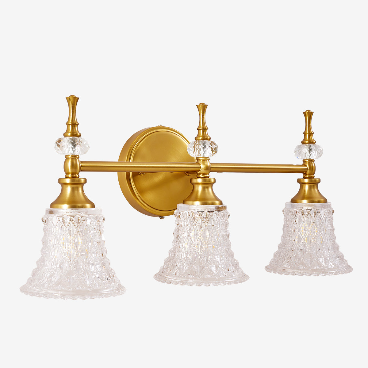 Victorian Crystal Wall Sconce Gold Bathroom Light Fixtures with Trumpet Glass Shade