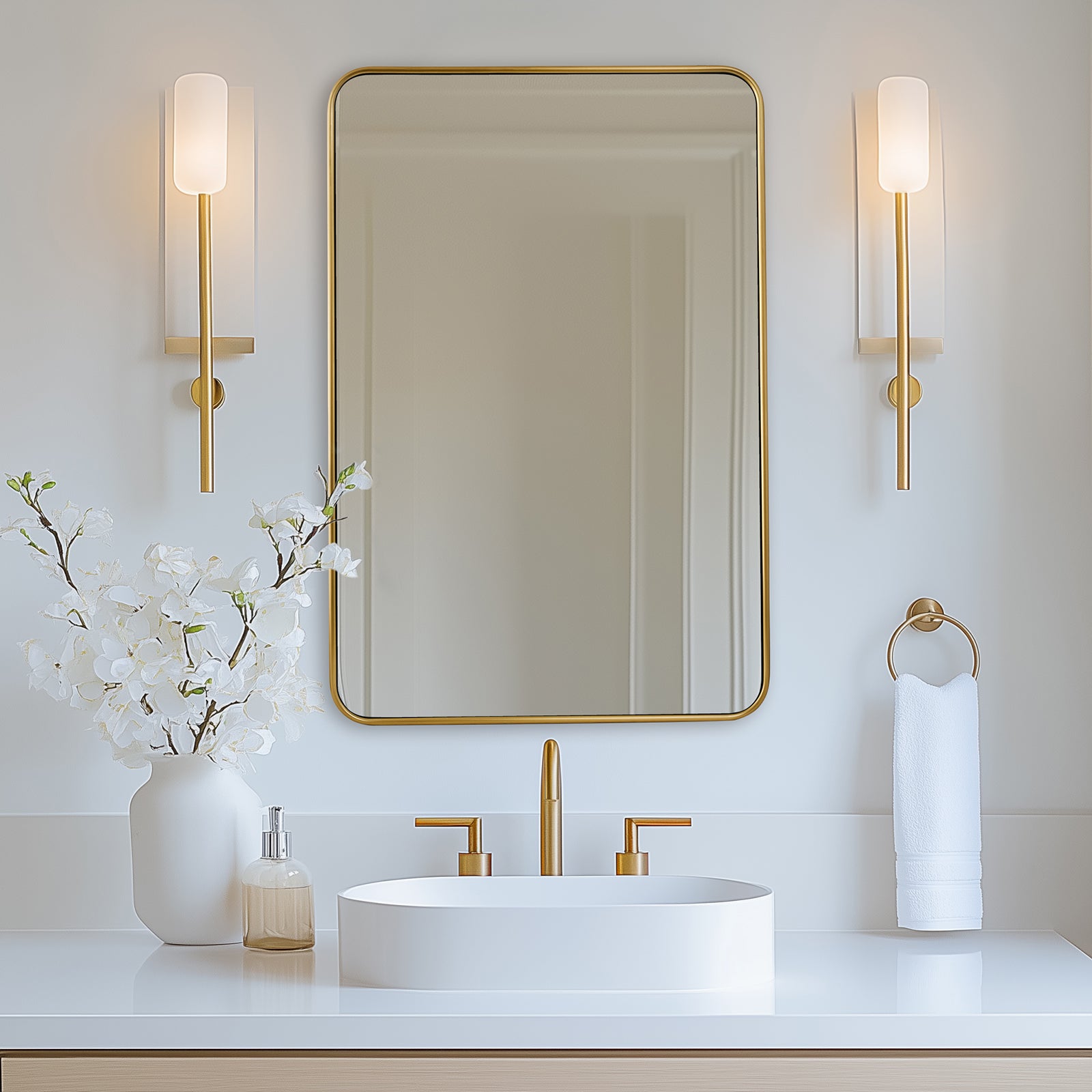 Modern Rounded Rectangular Bathroom Mirrors| U-Shaped Tube Stainless Steel Frame