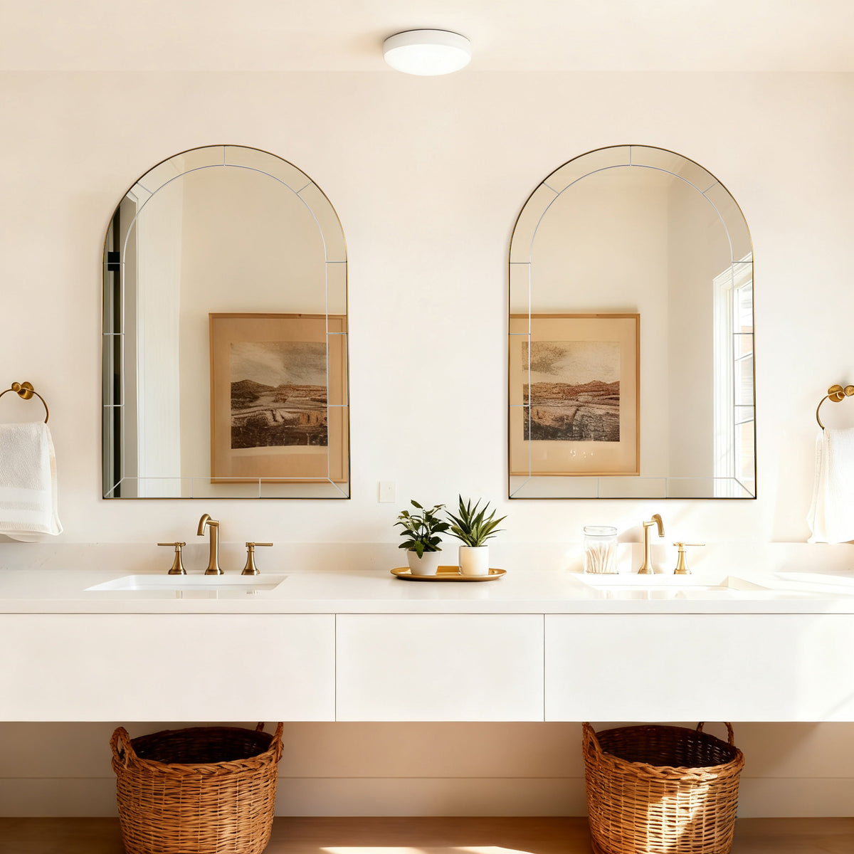 Glass Tile Edge Arched Mirror Bathroom Vanity Mirror | Stainless Steel Frame