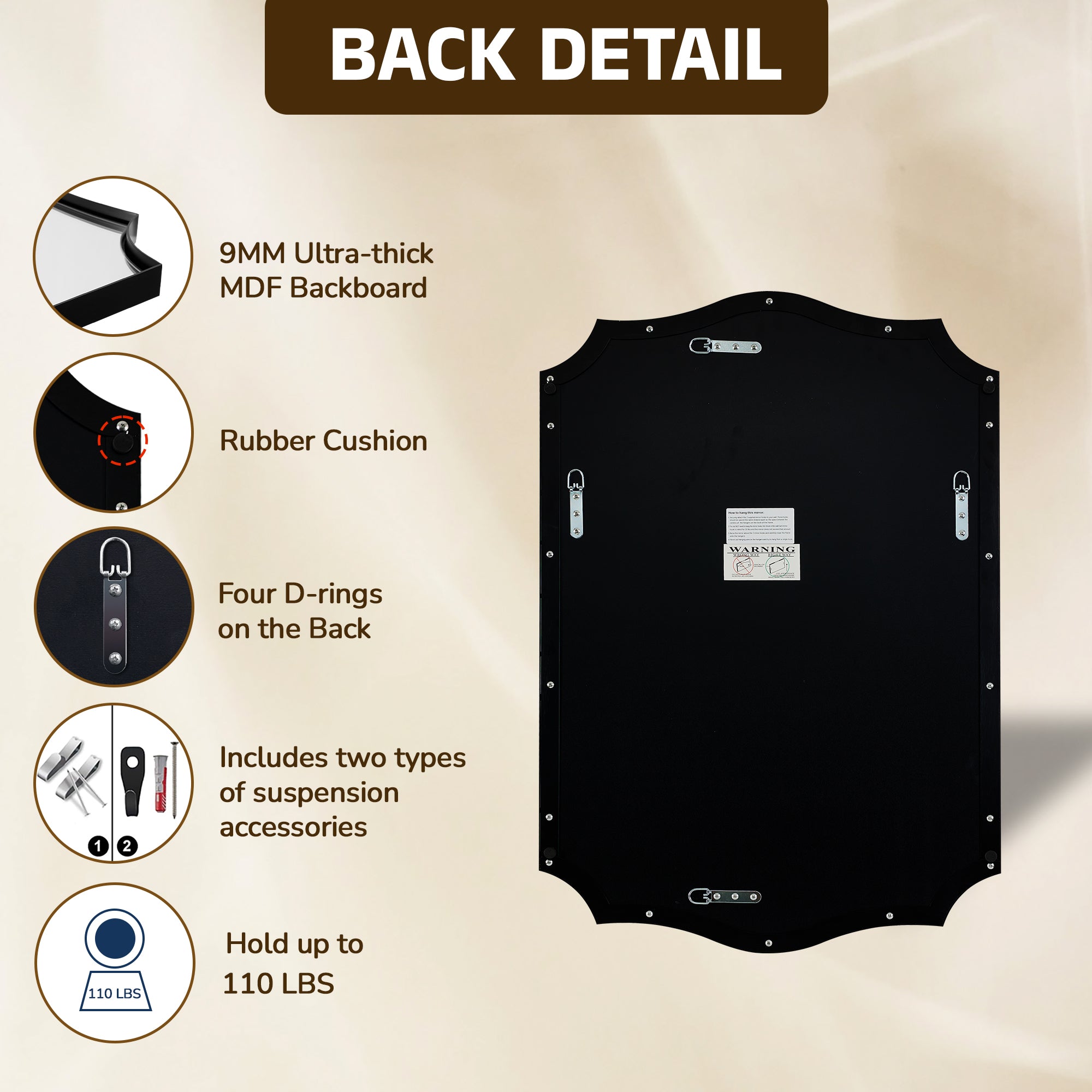 Traditional Rectangle Scalloped  Wall Mirror for Bathroom | Stainless Steel Frame