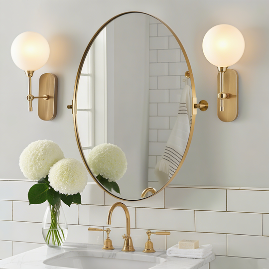 Oval Pivot Mirrors Adjustable Tilting Angle for Bathroom | Stainless Steel Framed