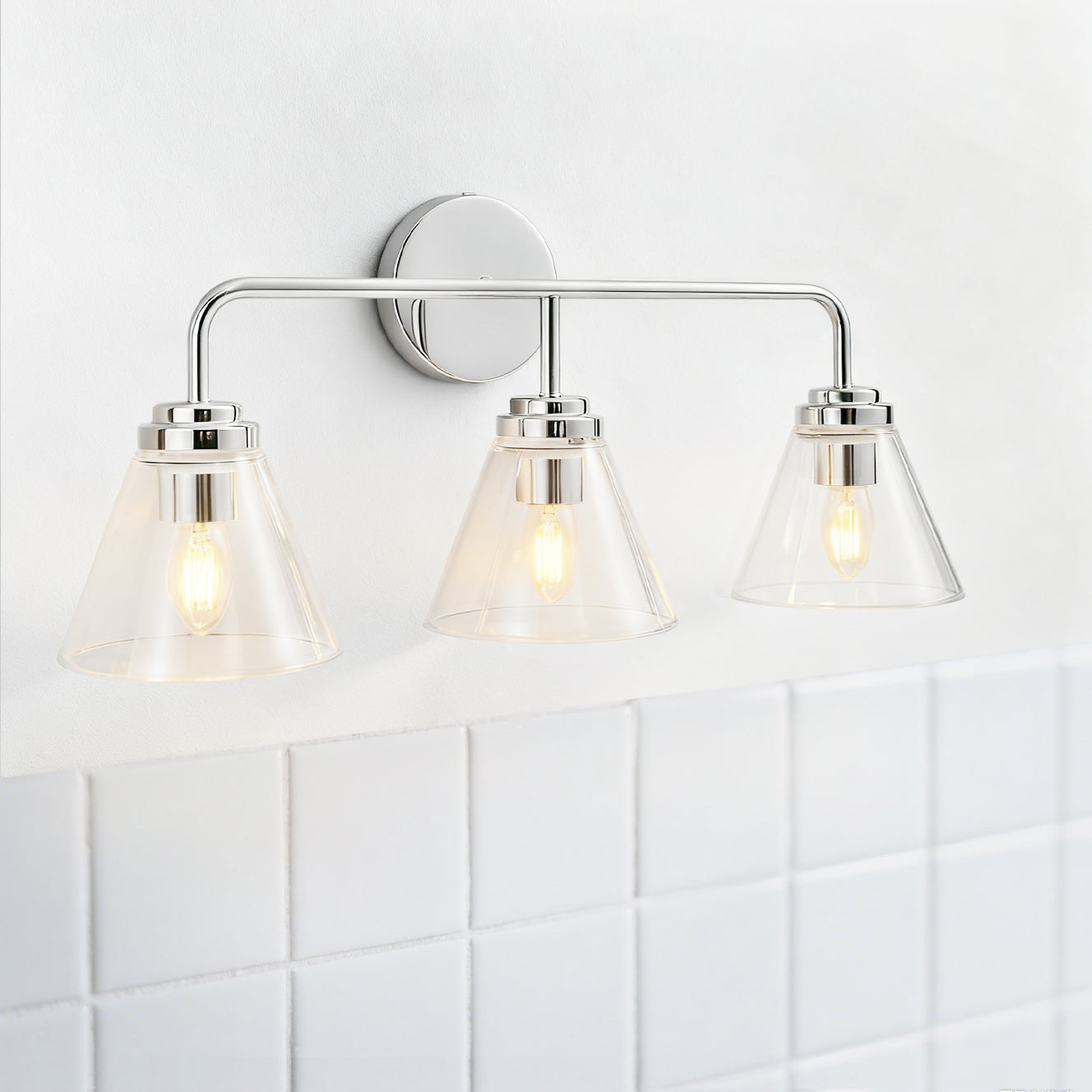 Modern Cone Clear Glass Shade Bathroom Wall Sconces