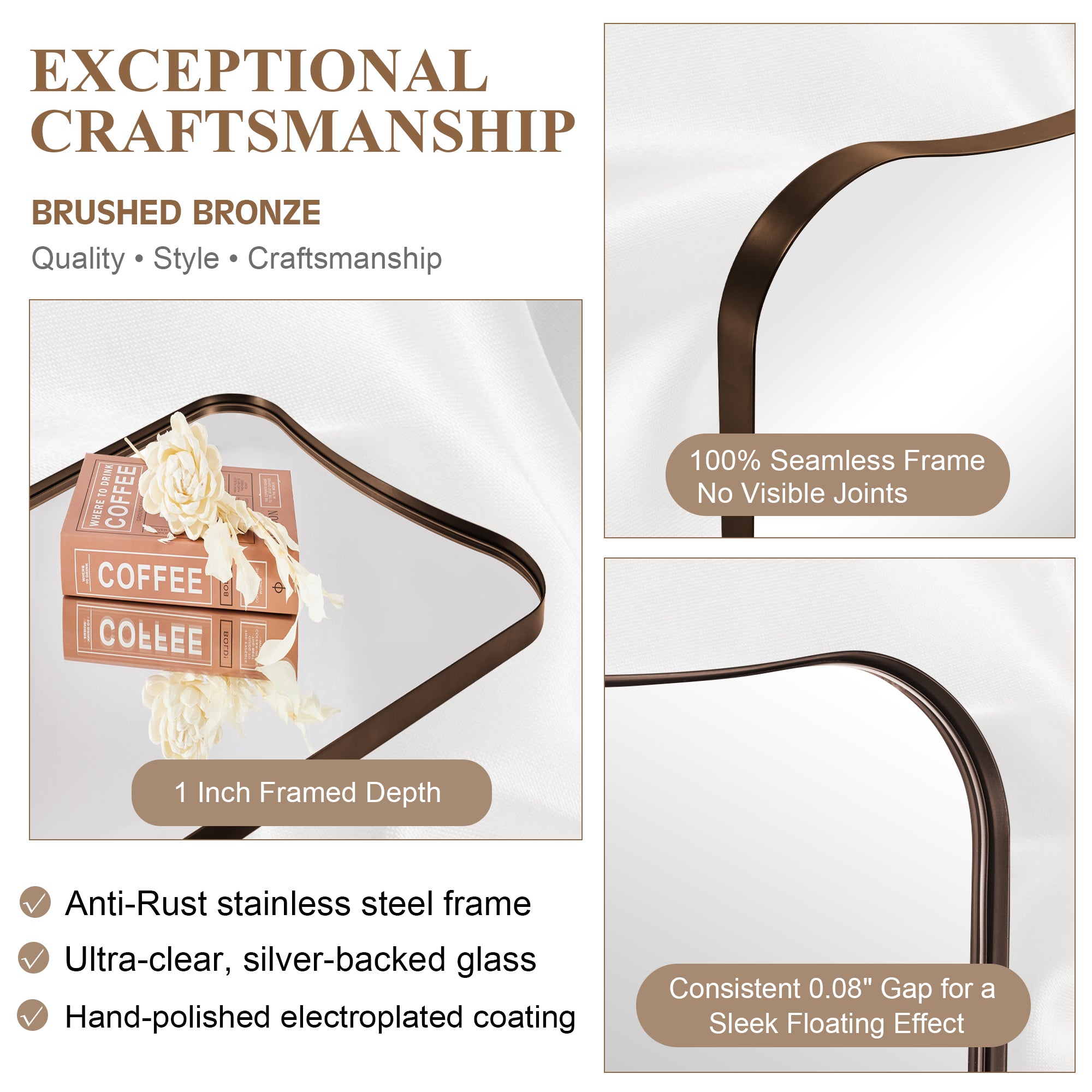 Asymmetrical Irregular Full Length Wall Mirror |Stainless Steel Frame