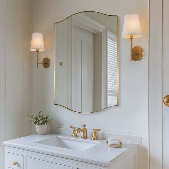 Dual Curve Arch Rectangular Scalloped  Bathroom Wall Mirror |Stainless Steel Framed