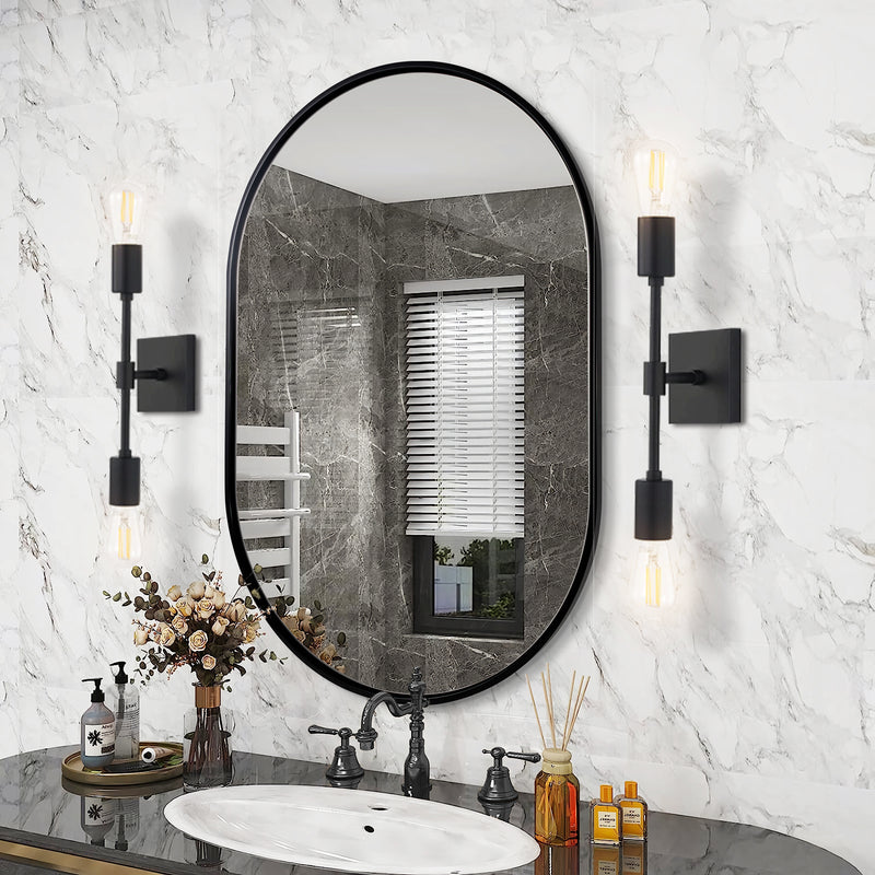 Pill / Capsule Shaped Bathroom Wall Mirrors  | Stainless Steel Framed