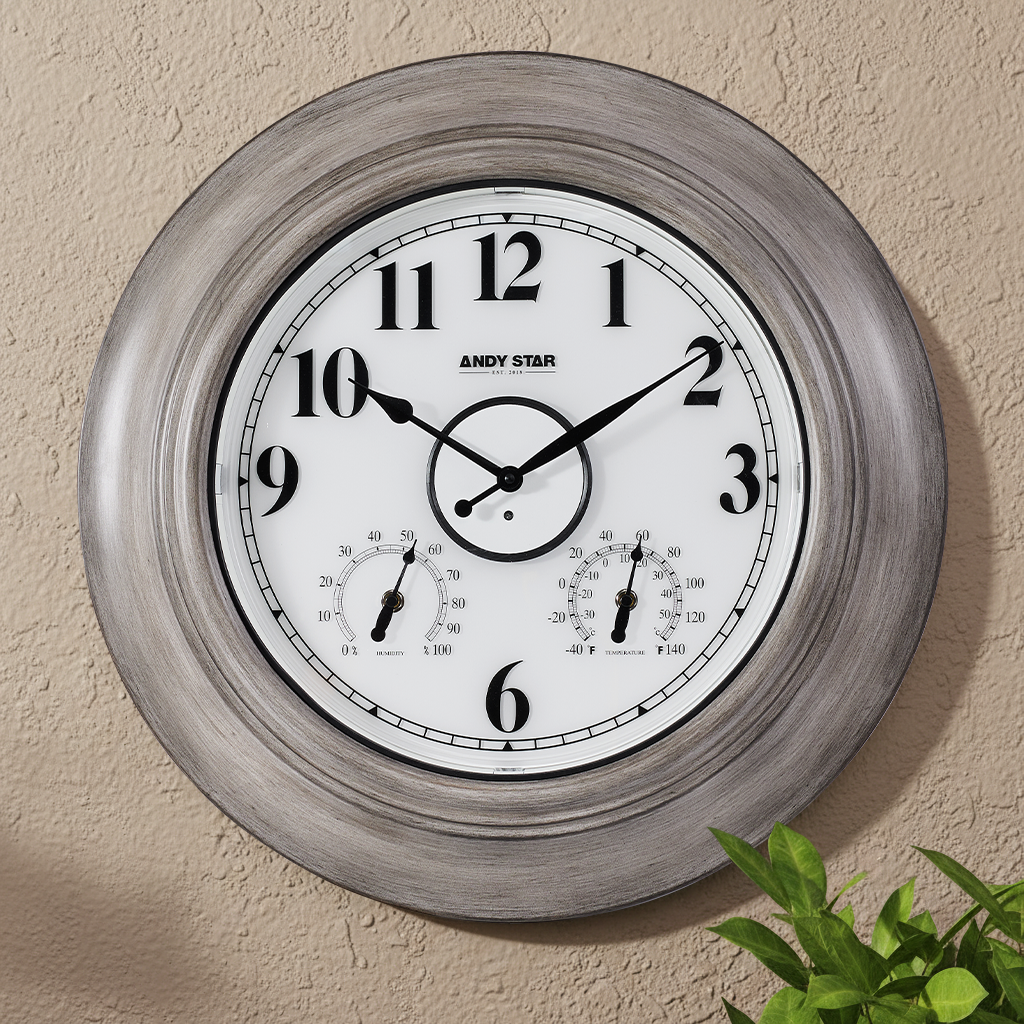 21 inch Oak  Illuminated  Outdoor Clocks with Thermometer Weatherproof Waterproof