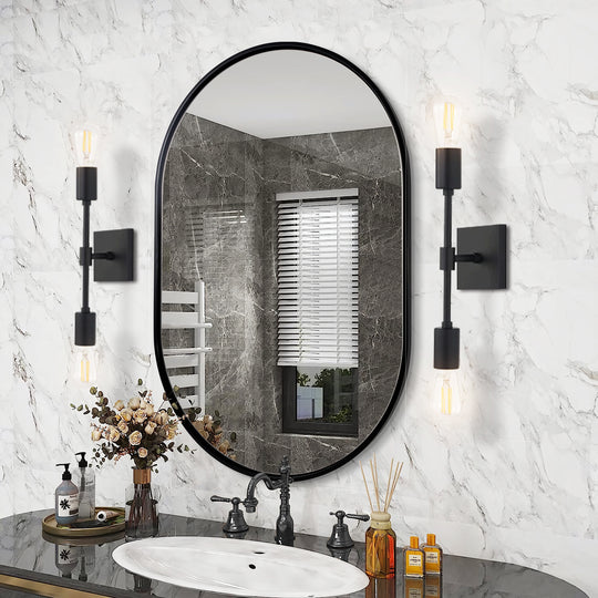 Contemporary Pill / Capsule Shaped Bathroom Wall Mirrors | Stainless Steel Framed