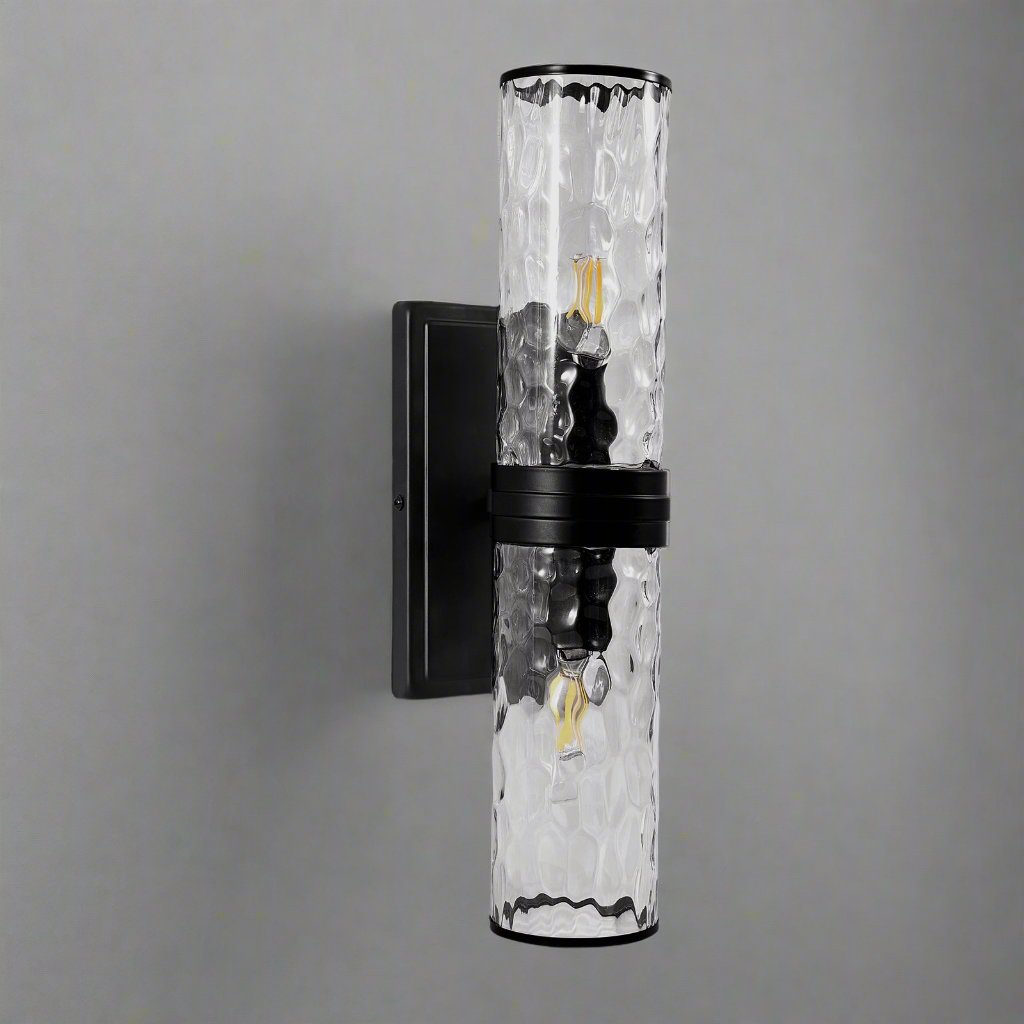 Modern Hammer Glass Double-Cylinder Shade Wall Sconce Bathroom Light Fixture