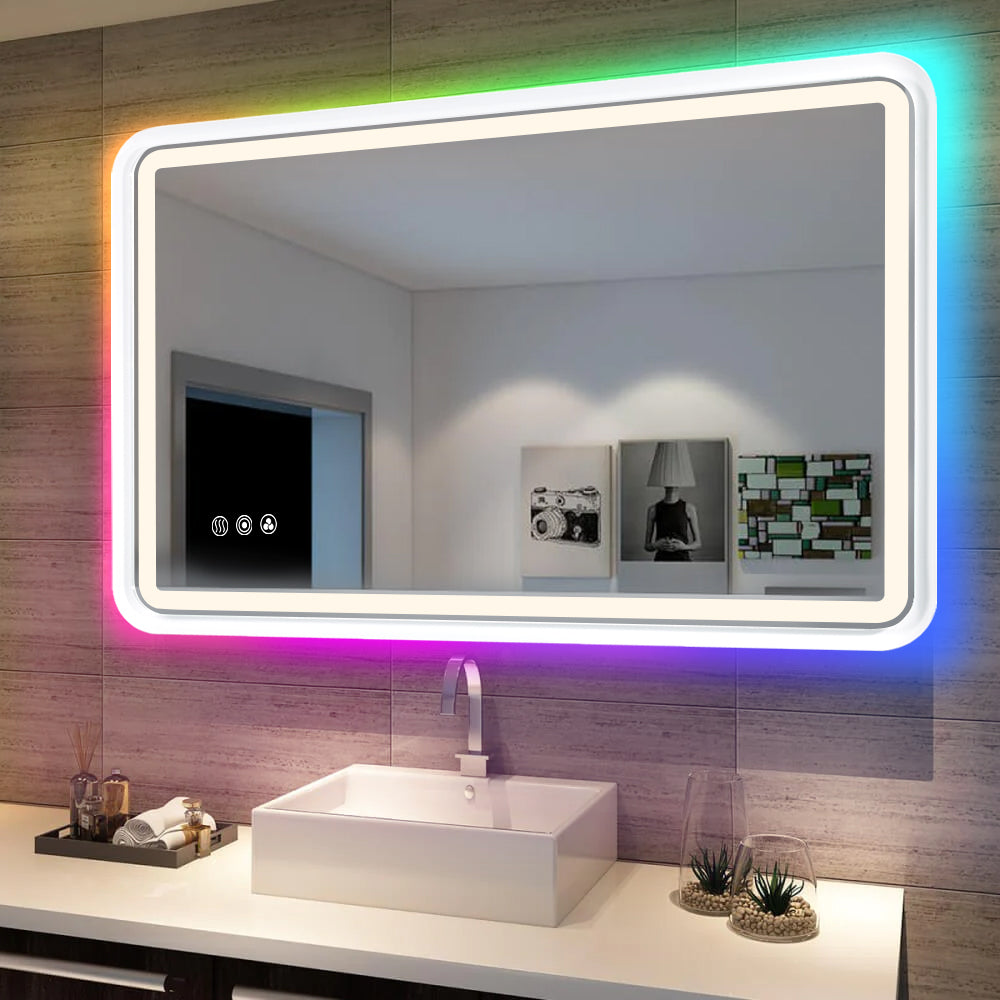 Lighted Bathroom Mirror with Defogging, Dual Front& Back Lights