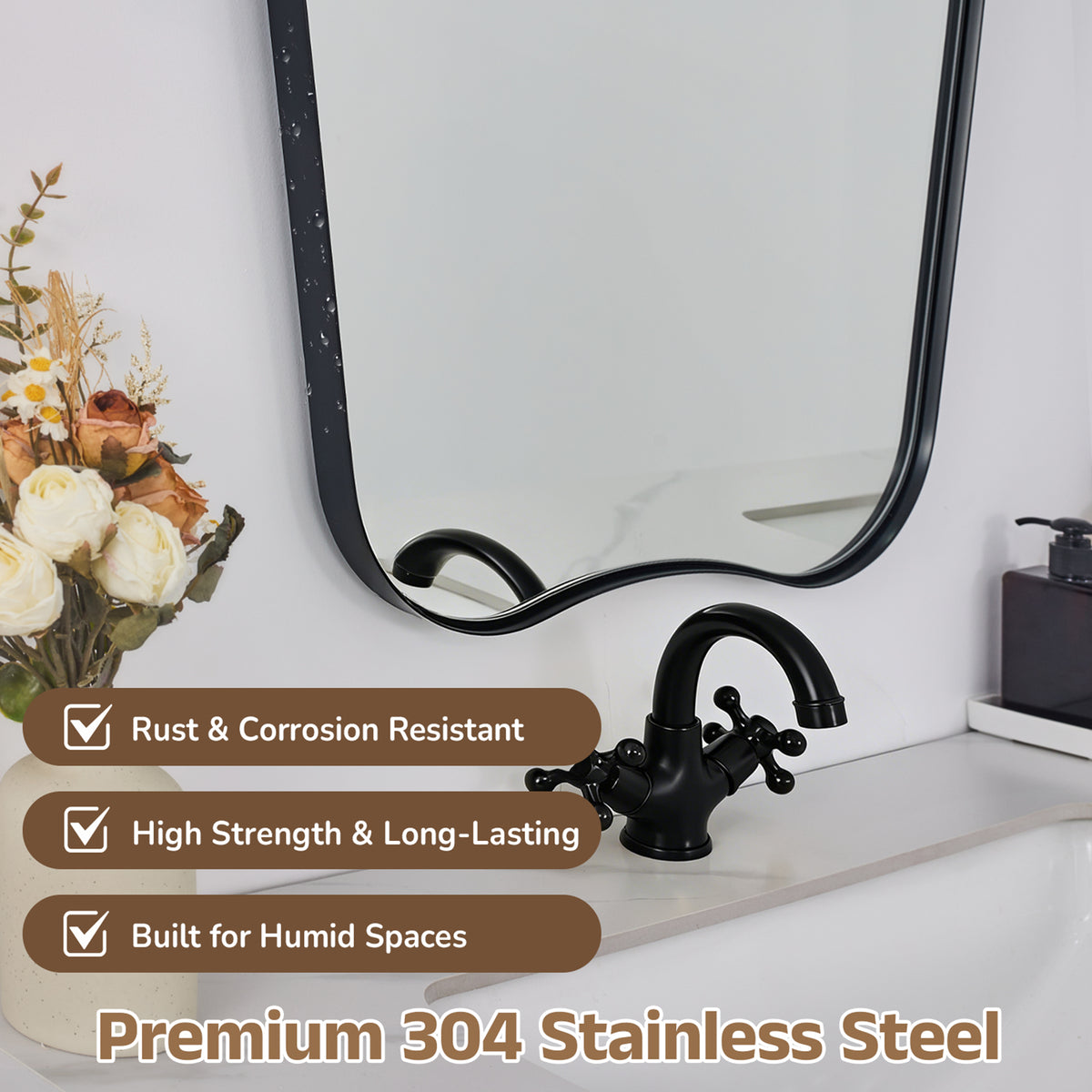 Contemporary Curved Top Arch Scalloped Bathroom Wall Mirror | Stainless Steel Frame