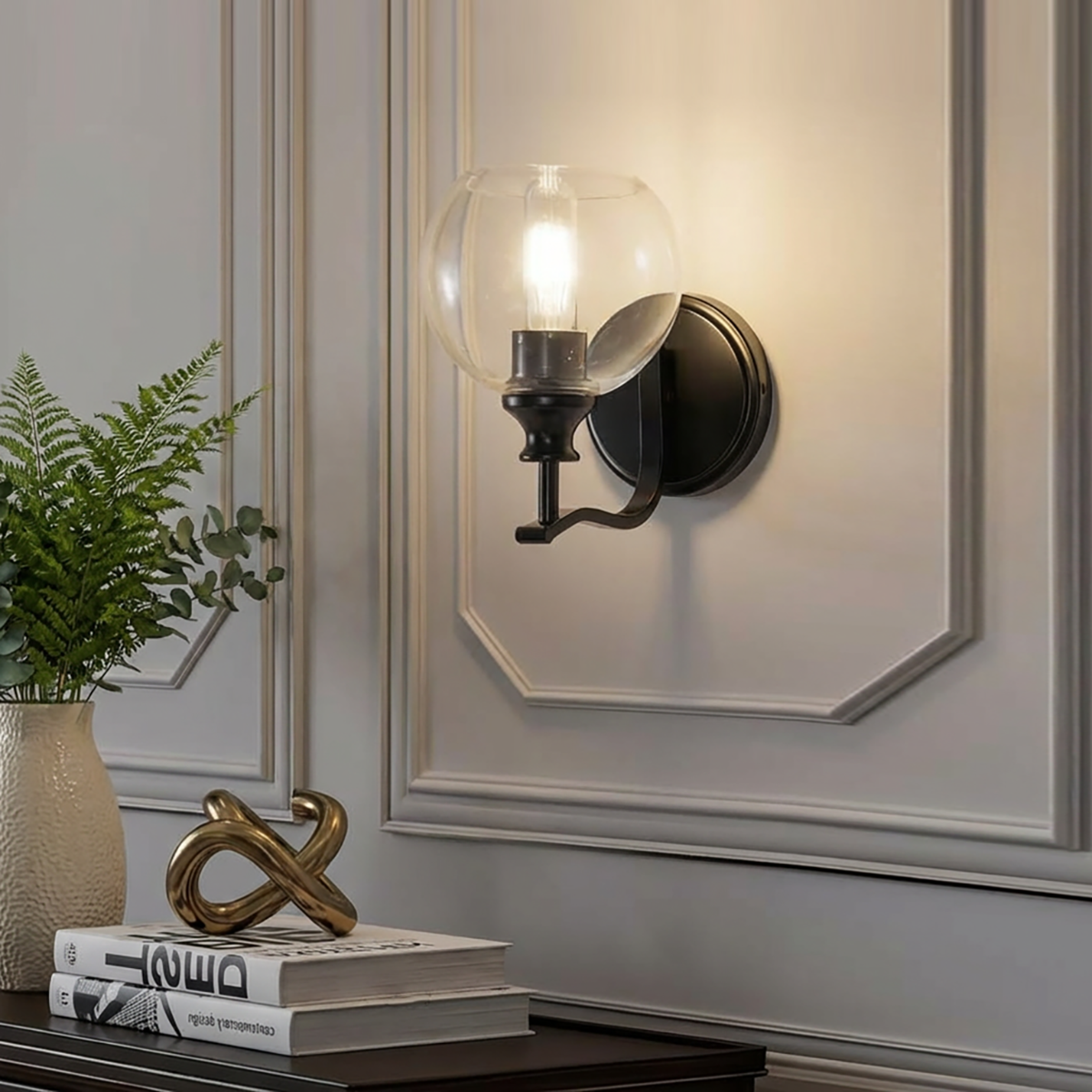 Modern Clear Globe Glass Shade Metal Crank Frame Bathroom Sconces