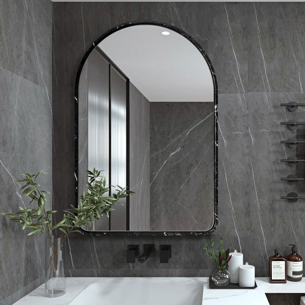 Nordic Imitation Marble Framed Arched Mirrors Archtop Wall Mirror for Bathroom, Fireplace