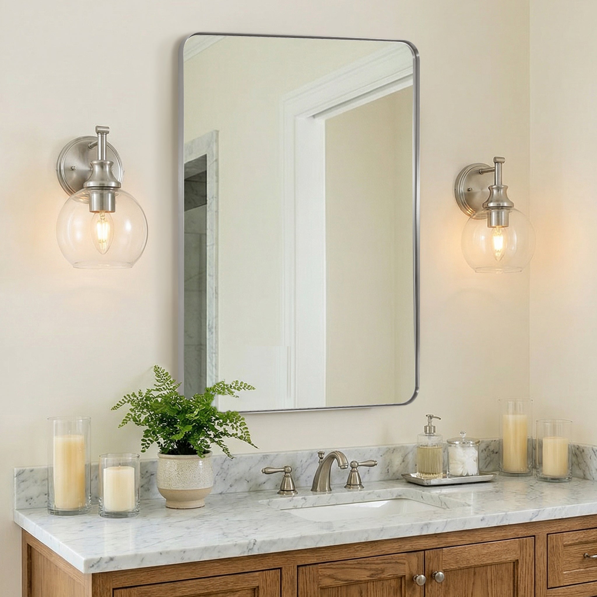 Modern Clear Globe Glass Shade Metal Crank Frame Bathroom Sconces