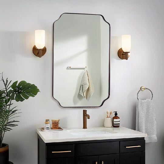 Contemporary Rounded Notched Corner Irregular Scalloped Mirror for Wall /Bathroom | Stainless Steel Frame