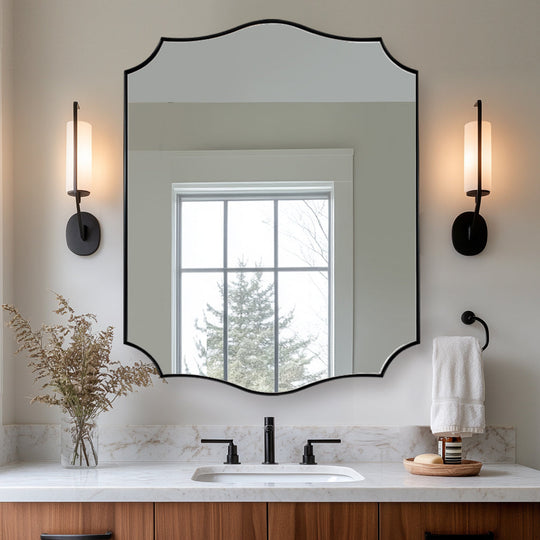 Contemporary  Scalloped Rectangle Wall Mirror | Stainless Steel Frame